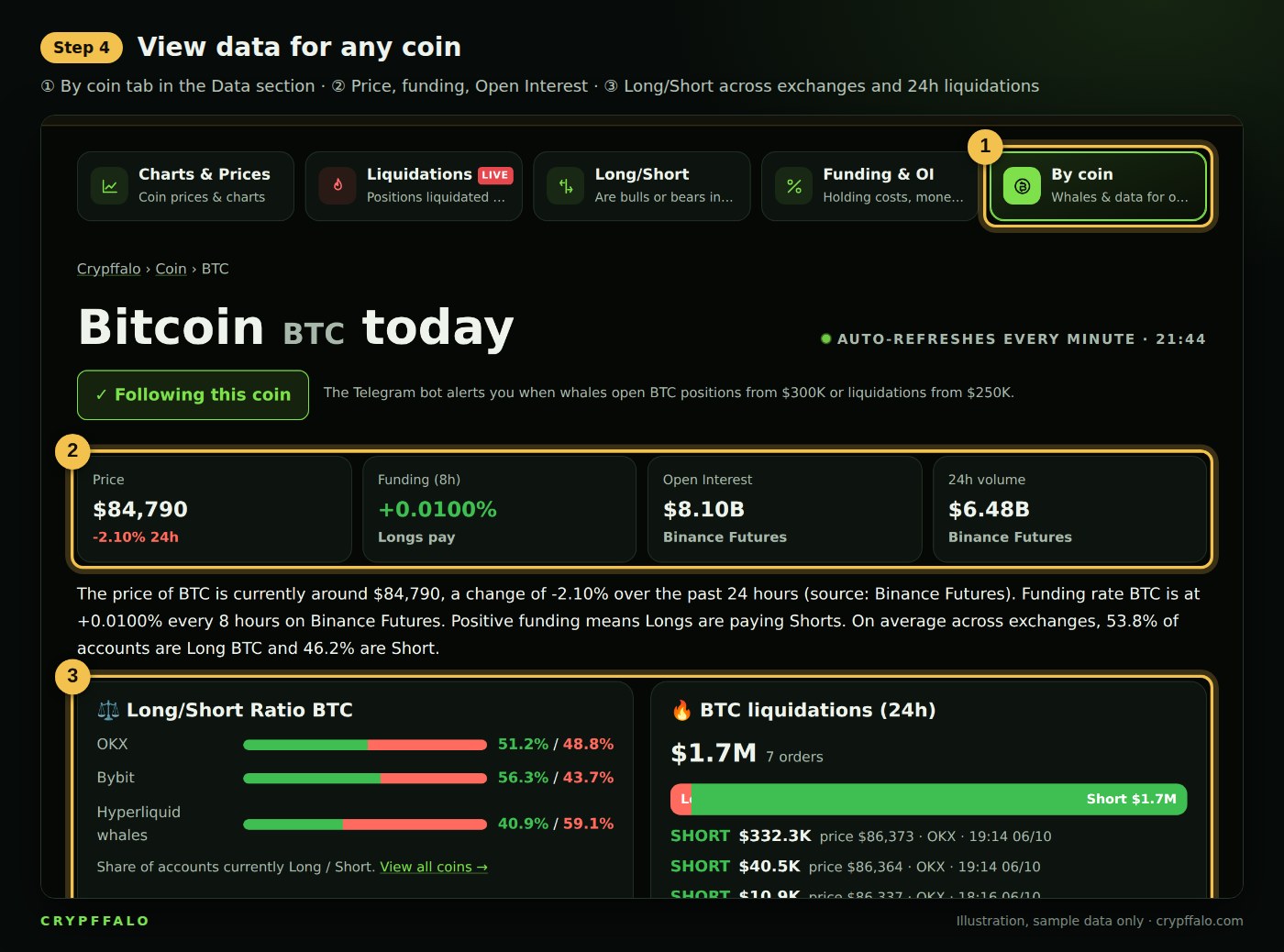 Step 4: a coin's dedicated data page