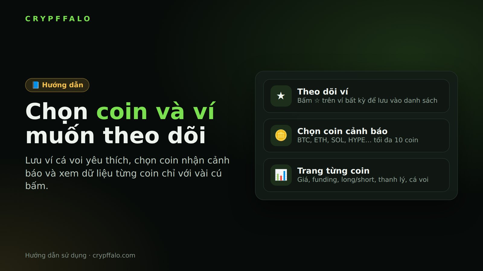 Hướng dẫn chọn coin và ví cá voi muốn theo dõi trên Crypffalo