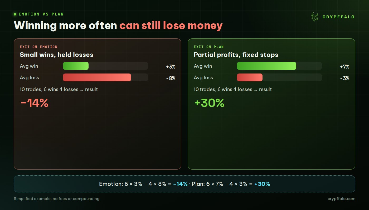 Winning 6 of 10 trades can still lose money with small wins and held losses