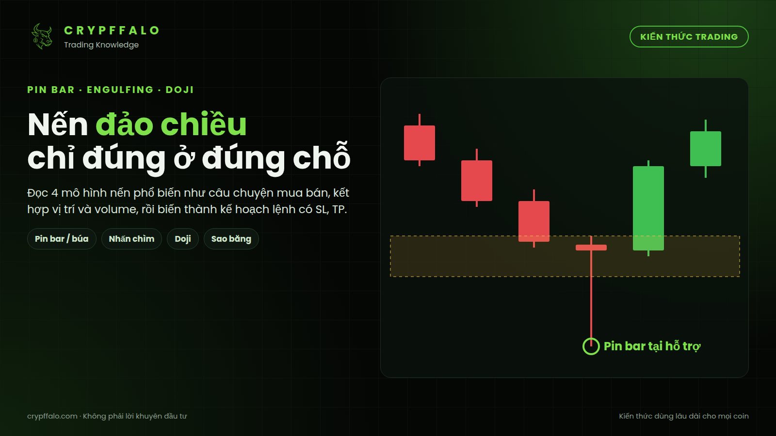 Mô hình nến đảo chiều: pin bar, nhấn chìm, doji và cách đọc đúng để không vào lệnh sai chỗ